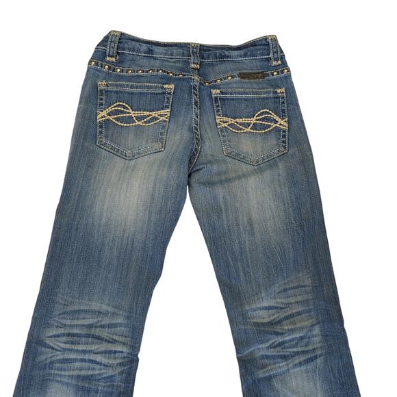 Cowgirl Tuff Bootcut Jeans 27 Tried True Bling Studs White Stitch Tall Stretch - Picture 5 of 9
